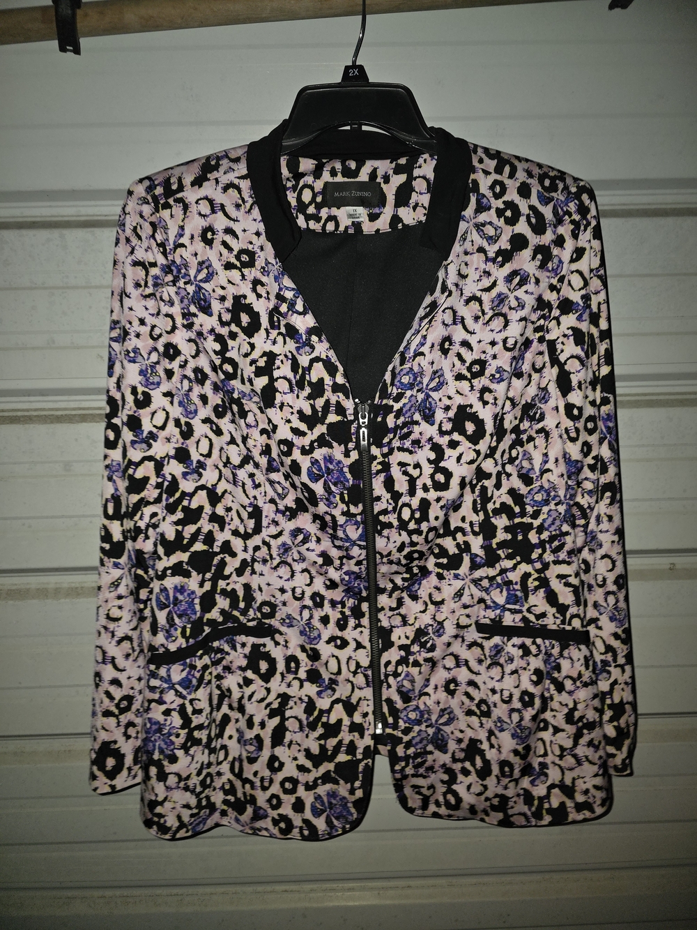 Mark Zunino 1x Plus Size  Women’s Pink Leopard Print Zip-Front Jacket Dressy